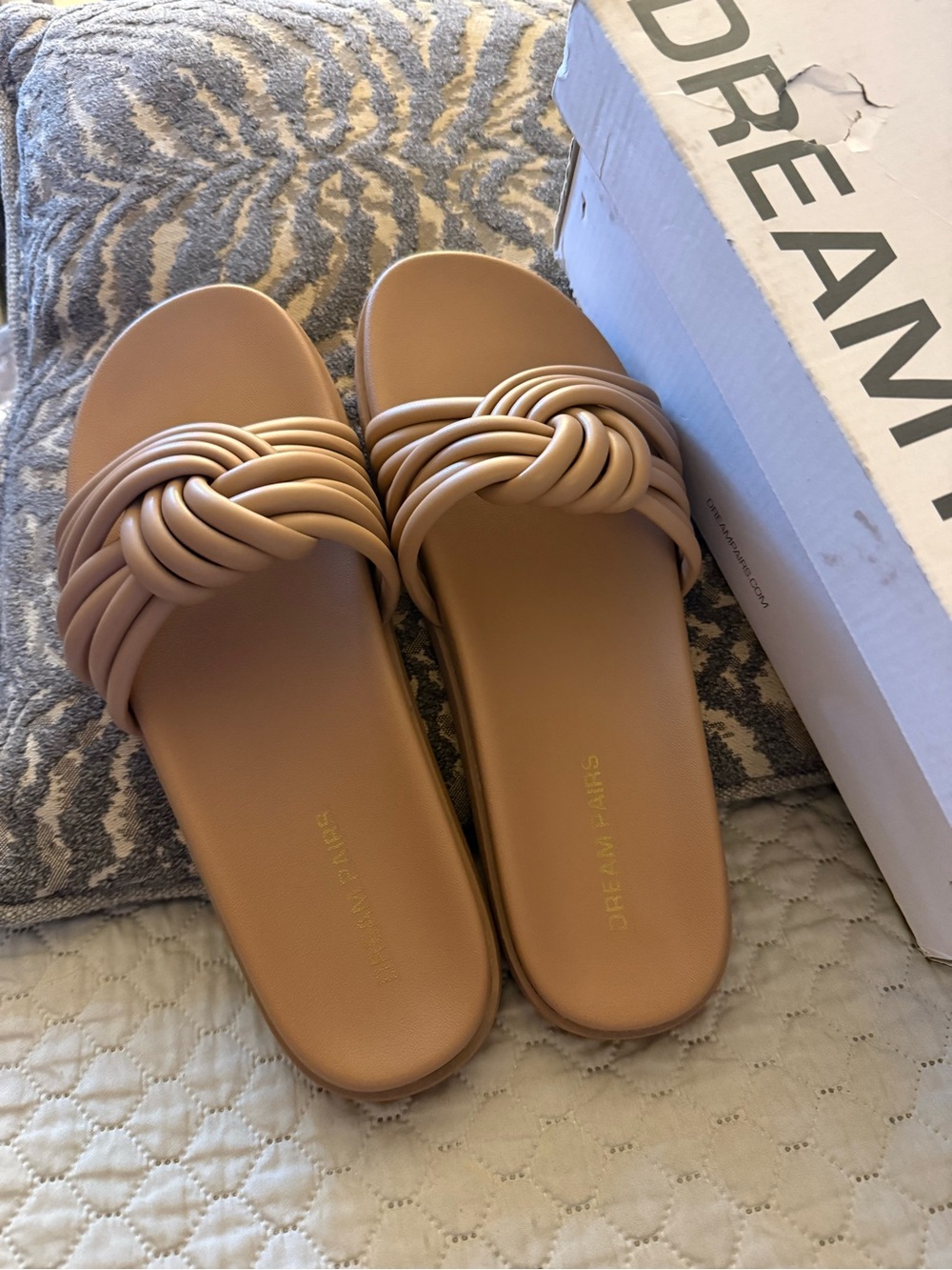 Dream Pairs Women's Tan Braided Knot Slide Sandals